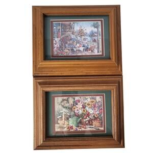 Home Interiors Set Of 2 Wall Hanging Prints Country Porch Springtime 7.5"x9.5"